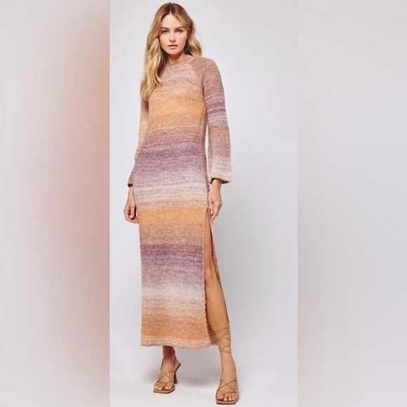 LSPACE MONROE BELL LONG SLEEVE MAXI SWEATER DRESS SIZE S SIDE SLIT CREW NECK NWT - Picture 2 of 9